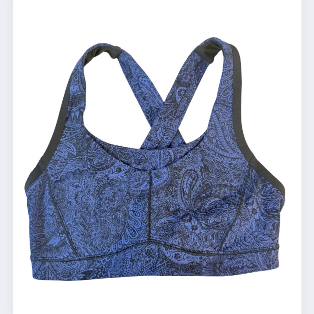 Blue Paisley Sports Bra with Crossback Straps